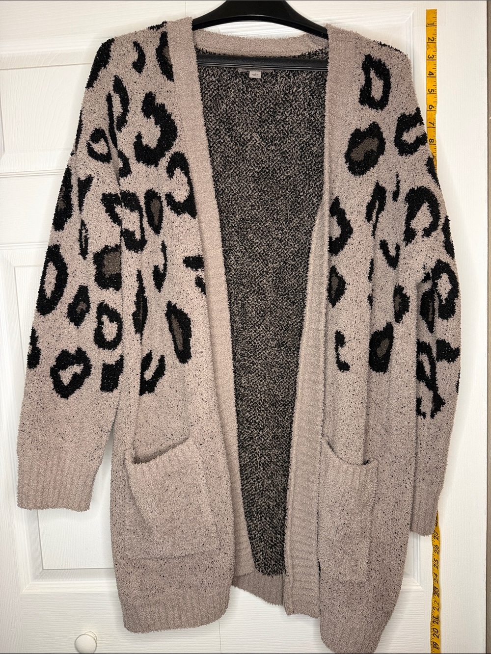 Barefoot Dreams Taupe & Black Leopard Open-Front Cardigan